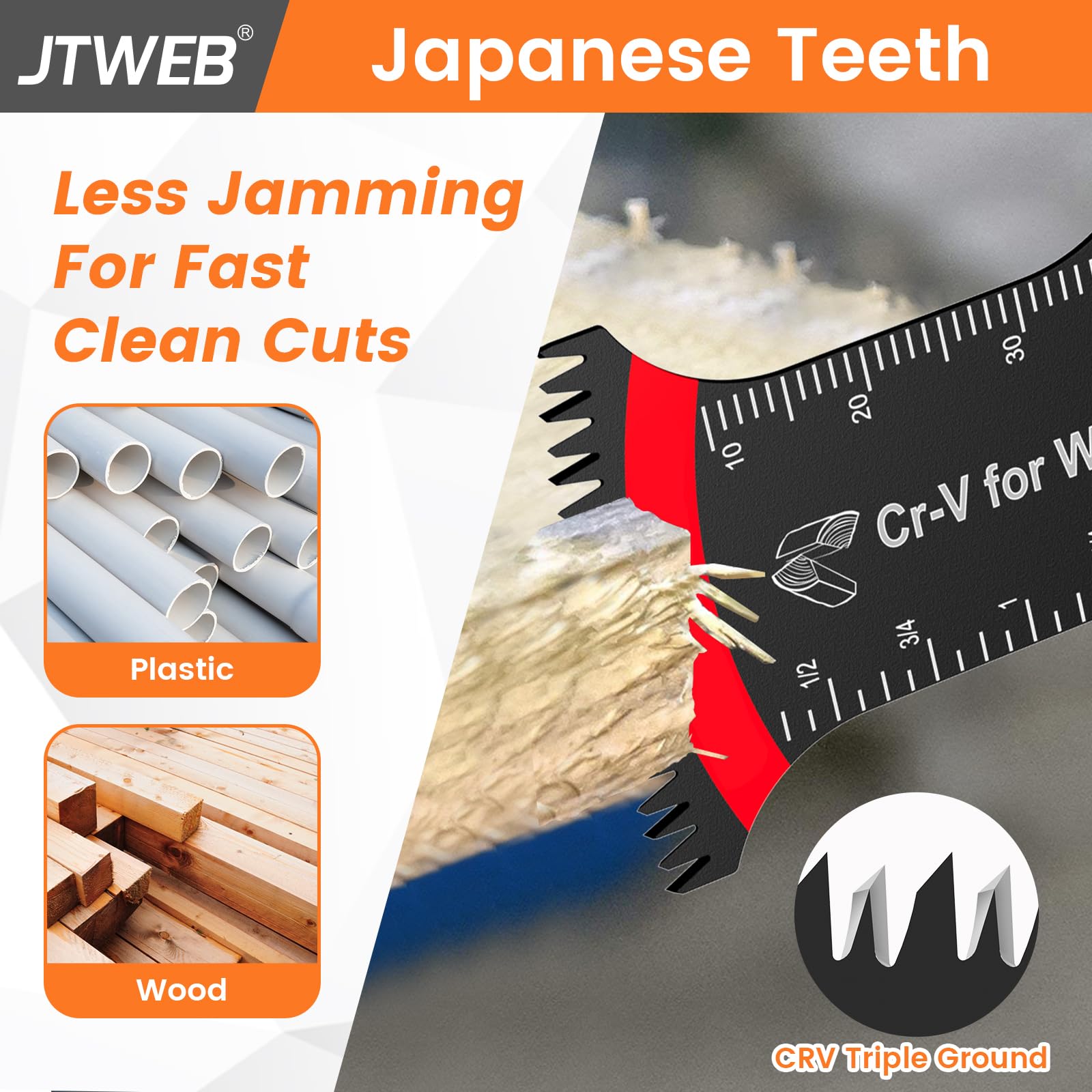 JTWEB 12PCS Japanese Tooth Oscillating Saw Blades Kit - Standard & Extra-Long Arc-Shaped Blades for Wood, Plastic Cutting - Compatible with Power Oscillating Multi-Tools - Perfect for DIY Projects, Home Renovation & Woodworking
