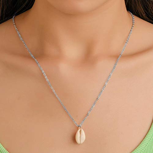 TseanYi Silver Cowrie Shell Pendant Necklace - Elegant Sea Shell Choker Jewelry for Women & Girls | Perfect for Beach Vacations, Boho Fashion & Summer Outfits