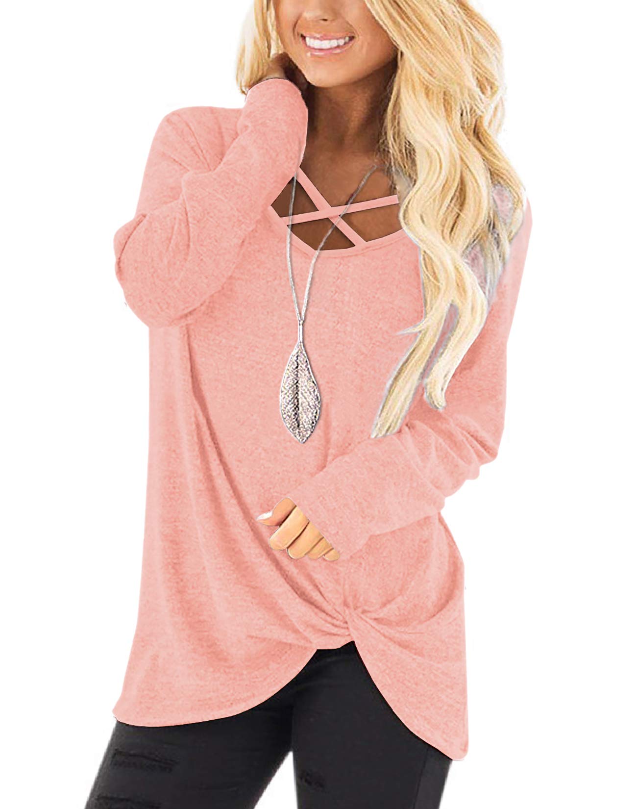 NIASHOT Women's Long Sleeve V-Neck Sweater Tops - Soft Casual Fall Knit Shirts for Women - Perfect for Office, Dating & Autumn Layering