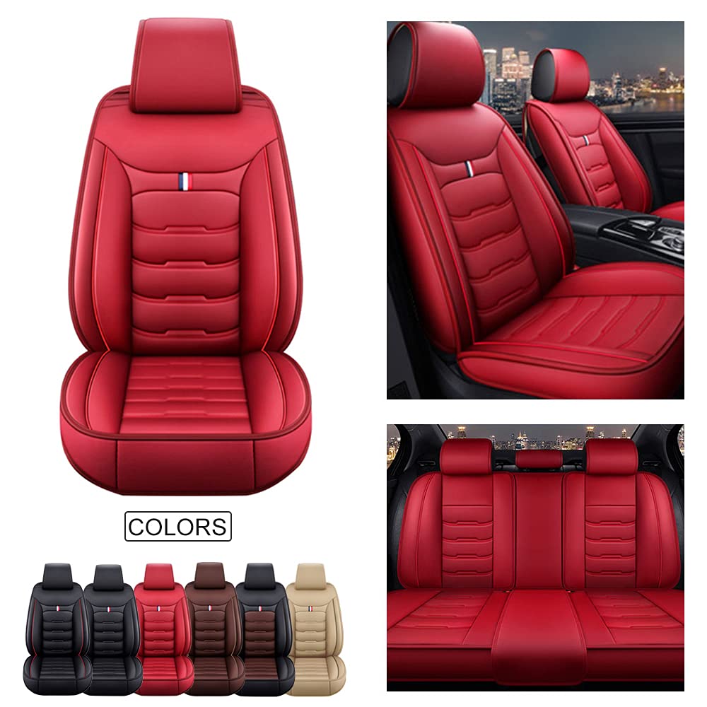 2016-2019 Chevrolet Camaro Leather Seat Covers - 5-Piece Full Set, Waterproof & Breathable, Airbag Compatible (Red) - Perfect for Car Protection & Comfort