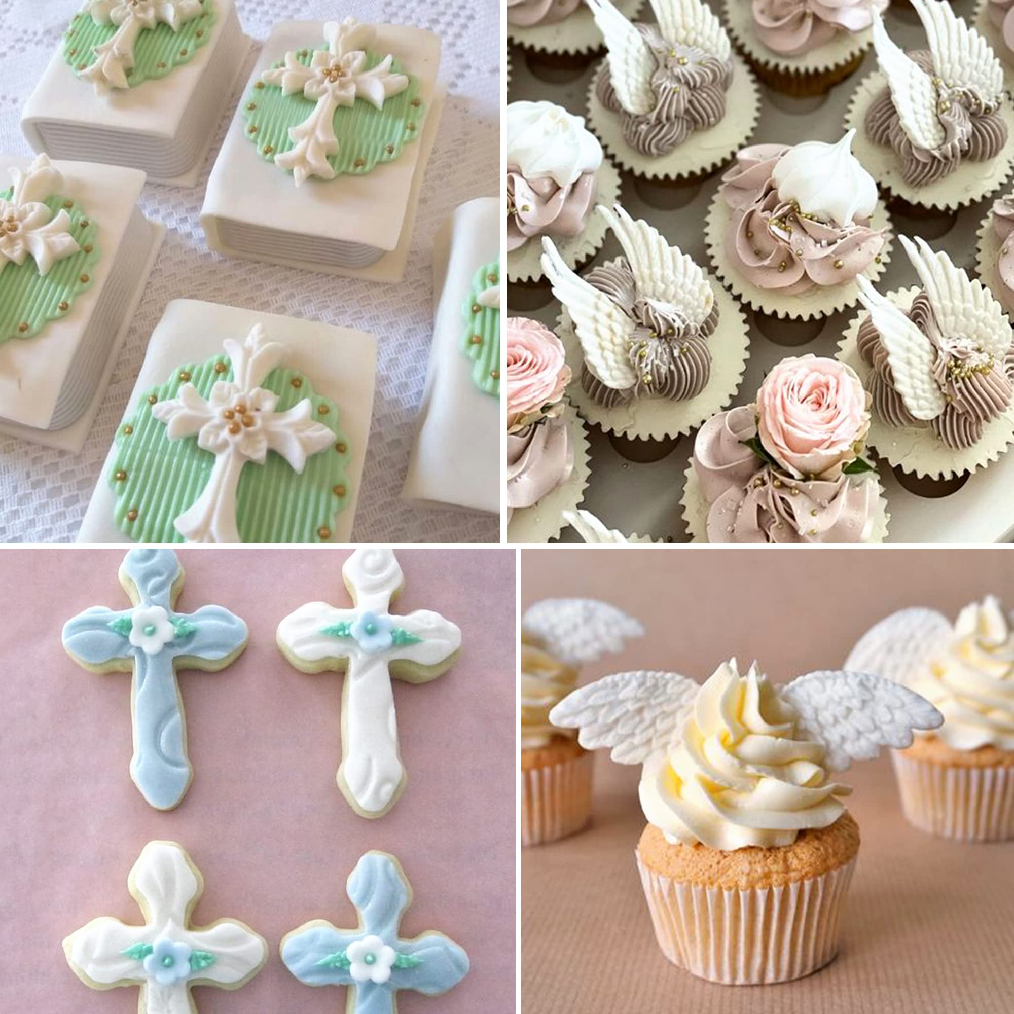 Angel Wings & Cross Silicone Molds for Cake Decorating - Baptism, Cupcake Topper, Chocolate, Sugarcraft, Gum Paste & Resin Molds - Perfect for Wedding, Baby Shower & Religious Celebration Cakes