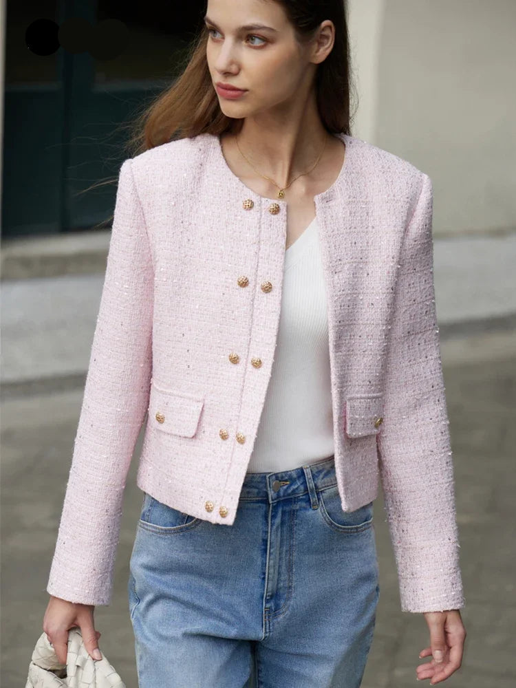 Stylish Minimalist Women's Jacket - Spring Lightweight Tuxedo Coat with Elegant Round Neck & Straight Shoulder | Perfect for Office Wear, Casual Outings & Spring Fashion