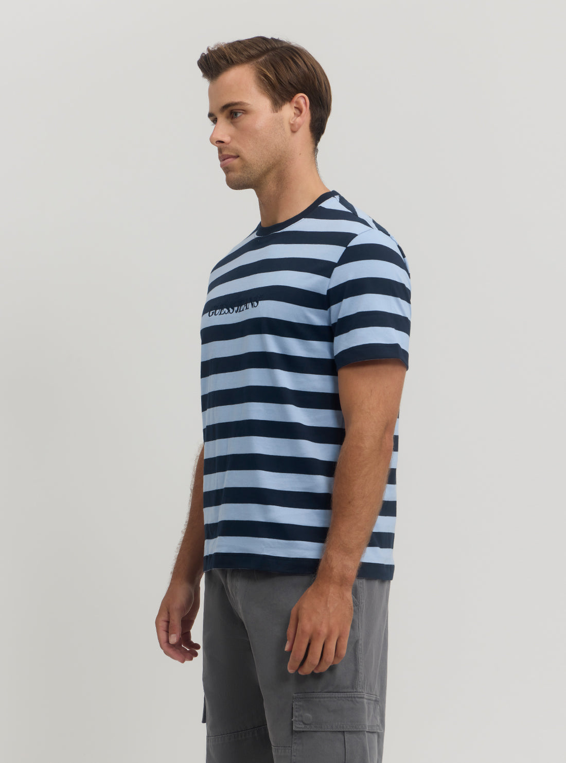 Guess Women's Blue Striped T-Shirt - Casual Short Sleeve Cotton Top for Everyday Wear | Perfect for Outings, Shopping & Weekend Relaxation