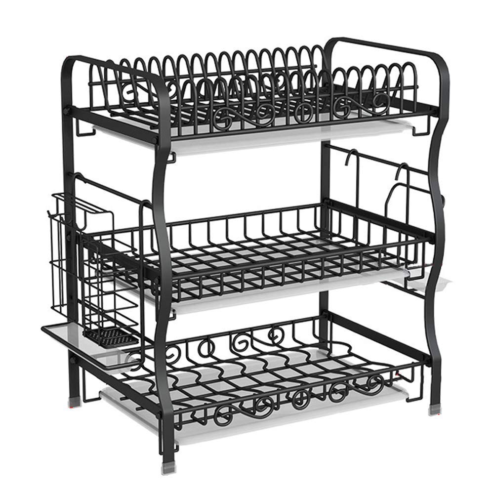 ZKS-KS Black Stainless Steel Kitchen Drain Rack - Large Capacity Cutlery Storage Organizer with Strong Load-Bearing Design | Perfect for Dish Drying, Utensil Organization & Countertop Space Saving
