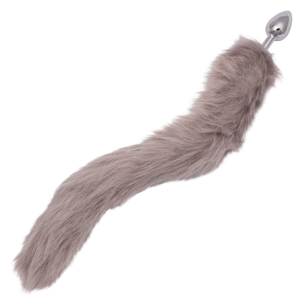 Grey Metallic Plug with Luxurious Fur Tail - Sensory Play Accessory for Adults, Fantasy Roleplay & BDSM Gear