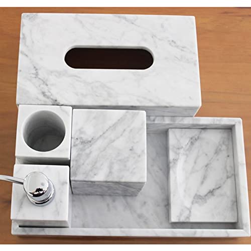Premium Natural Stone Bathroom Accessory Set - 6-Piece Luxury Spa Collection with Soap Dispenser, Toothbrush Holder, Drinking Glass, Soap Dish & Tissue Box | Elegant Home Decor for Modern Bathrooms, Spa Retreats & Guest Suites