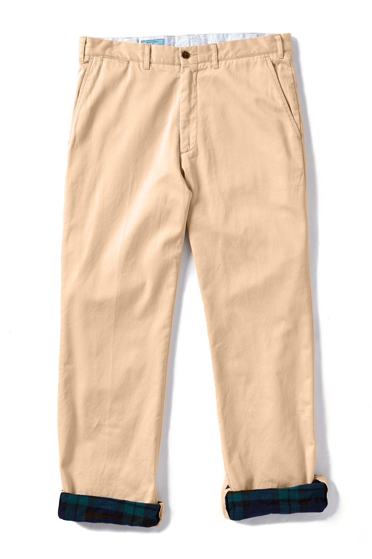 Flannel Lined Tan Harbor Pants with Blackwatch Tartan - Comfortable Winter Work Pants for Outdoor Activities and Casual Wear
