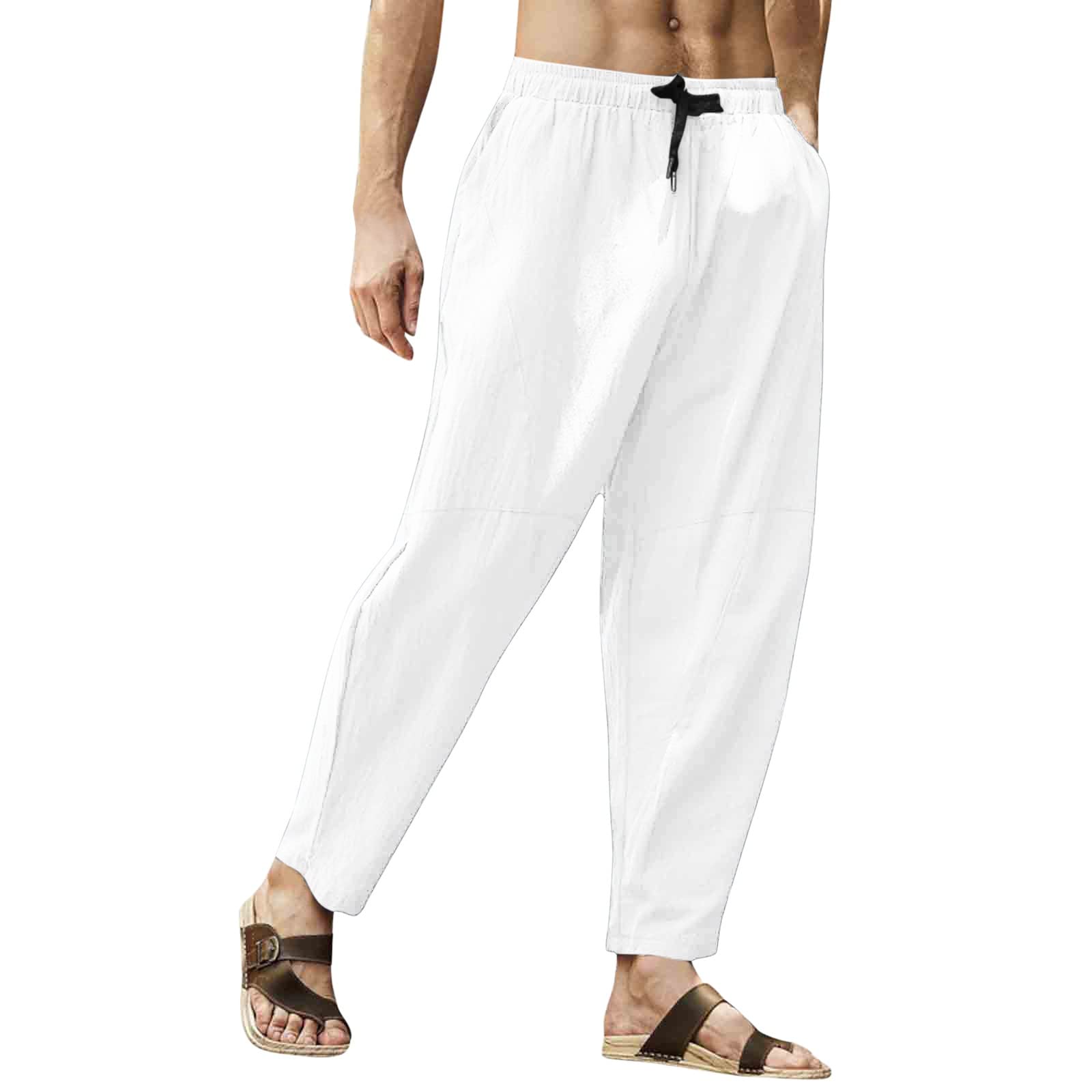 Men's Cargo Pants Summer Casual Cotton Linen Loose Fit Beach Pants - Lightweight Breathable Outdoor Hiking Travel Workwear for Men
