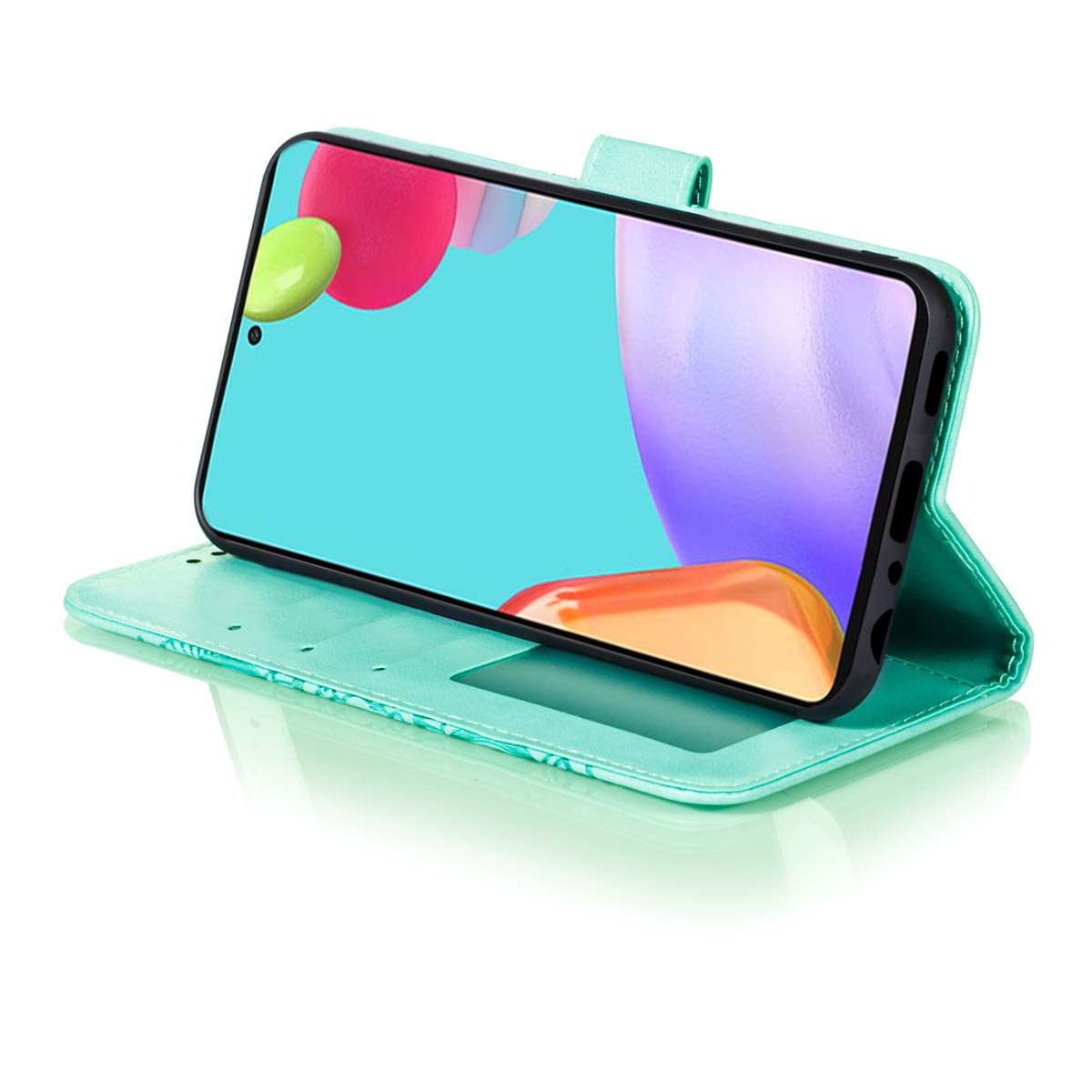 Premium PU Leather Mandala Embossed Flip Wallet Case for Samsung Galaxy A52/A52 5G - Shockproof Phone Cover with Card Holder & Kickstand (Mandala Green) - Perfect for Work, Travel & Daily Protection