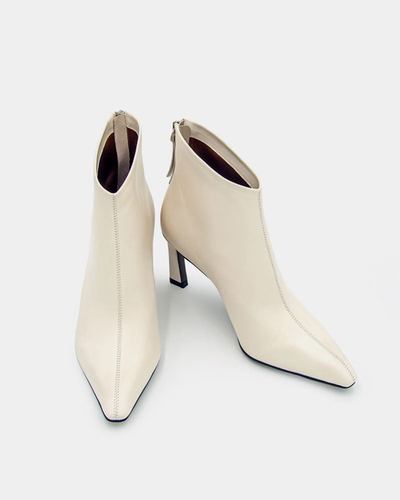 Luxury White Calfskin Pointed Toe Ankle Boots for Women - Elegant High Heel Dress Shoes for Office, Party & Special Occasions