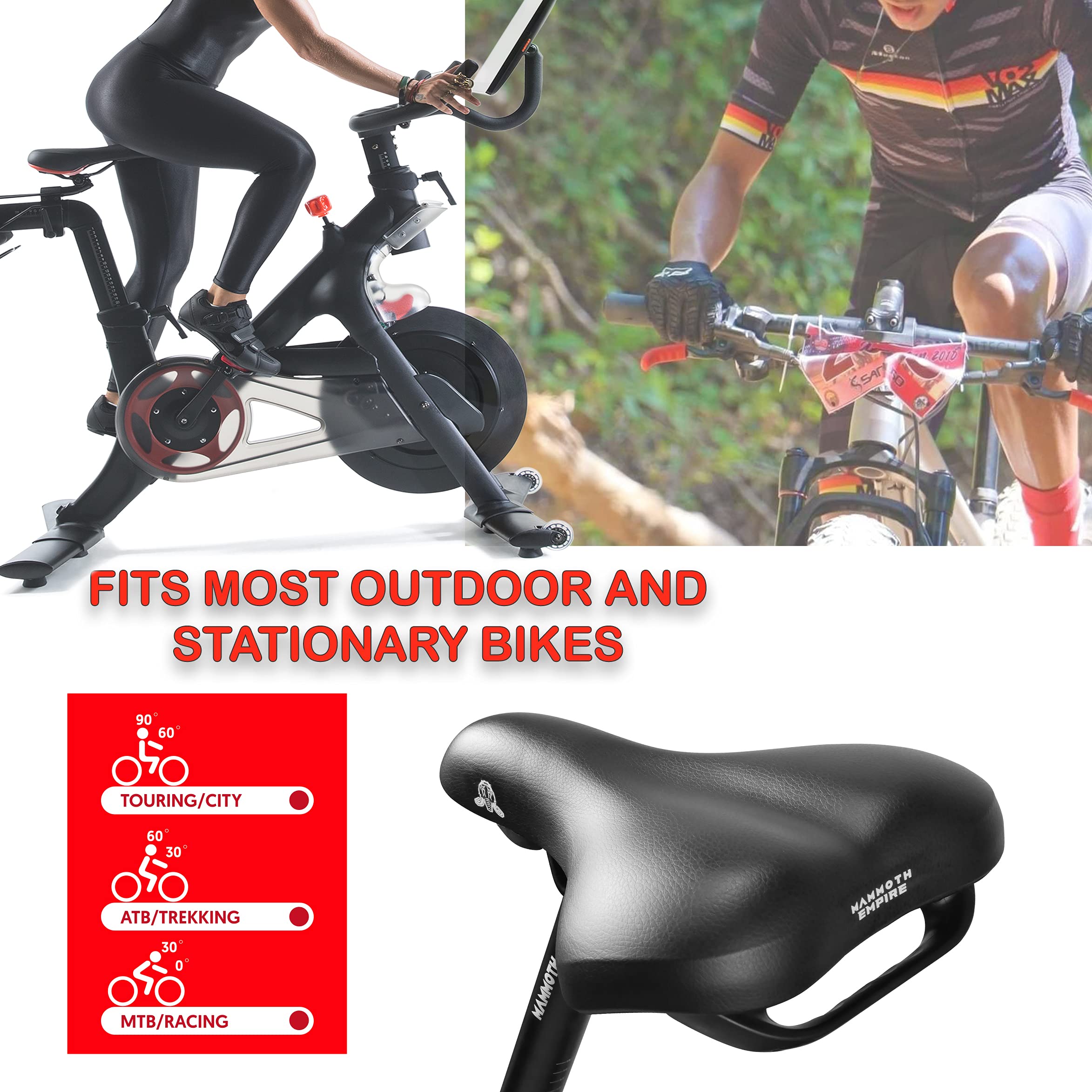 Comfortable Wide Bike Seat for Women & Men - Padded Mountain & Road Bike Saddle - Perfect for MTB, Cycling, Commuting & Long Rides