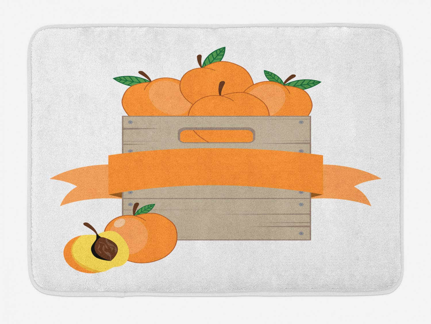 Ambesonne Peach Bath Mat - Non-Slip Plush Bathroom Rug with Gardening & Farming Theme, Summer Fruit Print (29.5