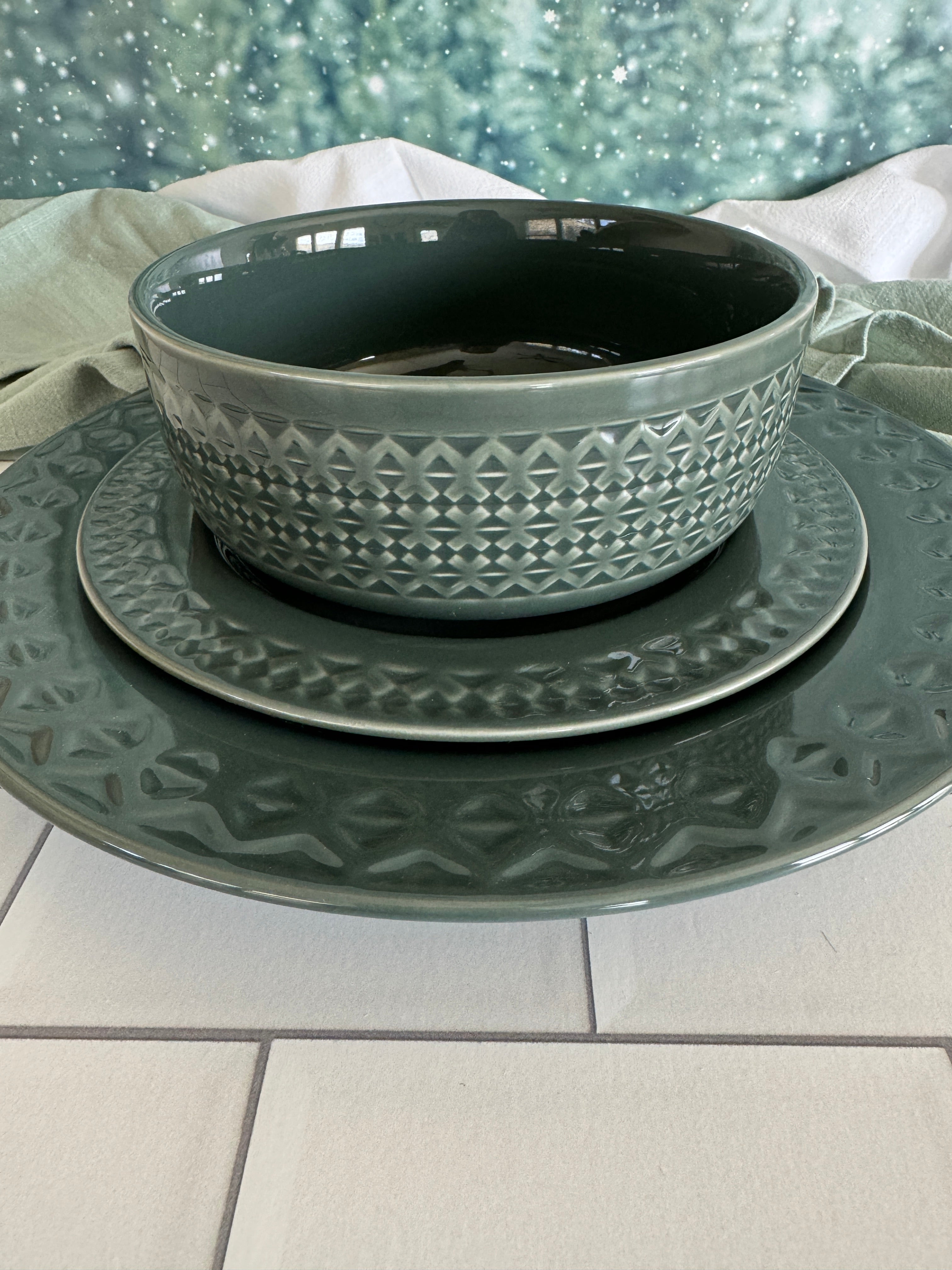 Pendleton Debossed Stoneware Bowls - 6-Piece Set of Handcrafted Ceramic Serving Bowls for Soup, Salad, Pasta - Perfect for Dinner Parties, Holiday Gatherings & Rustic Home Decor