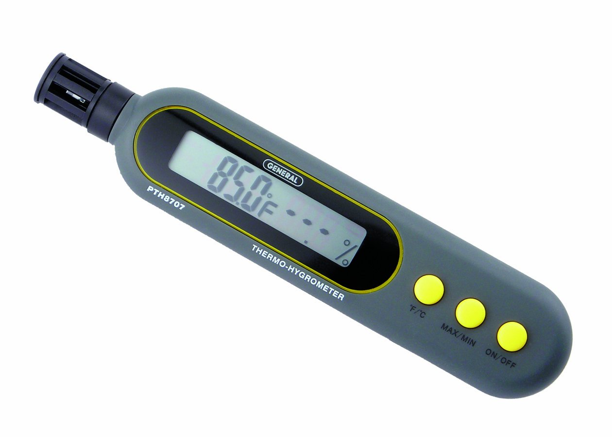 General Tools PTH8707 Digital Hygrometer Thermometer - Accurate Humidity & Temperature Meter Pen for Home, Office, and Greenhouse Use