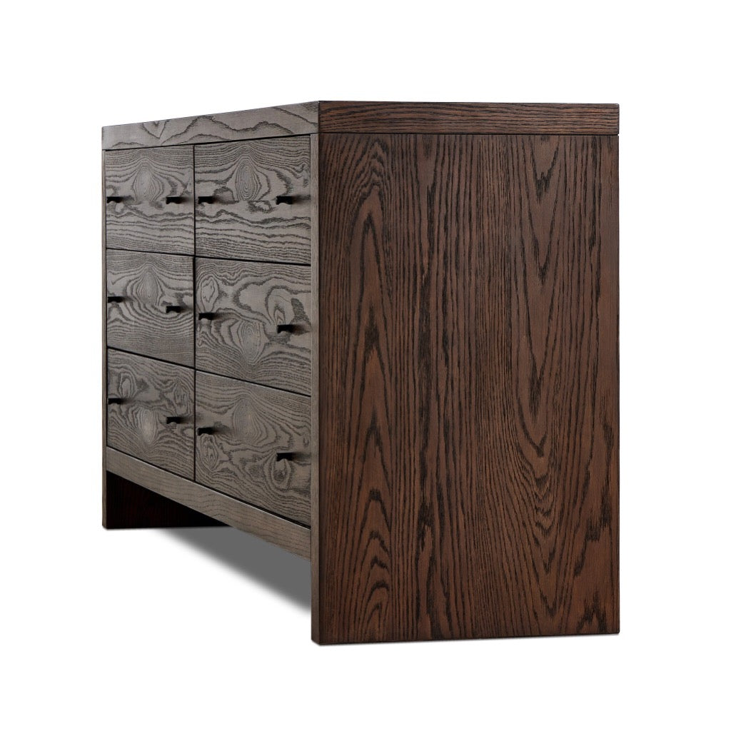 Torrington 6 Drawer Dresser - Solid Wood Chest of Drawers in Umber Oak Finish for Bedroom Storage & Organization