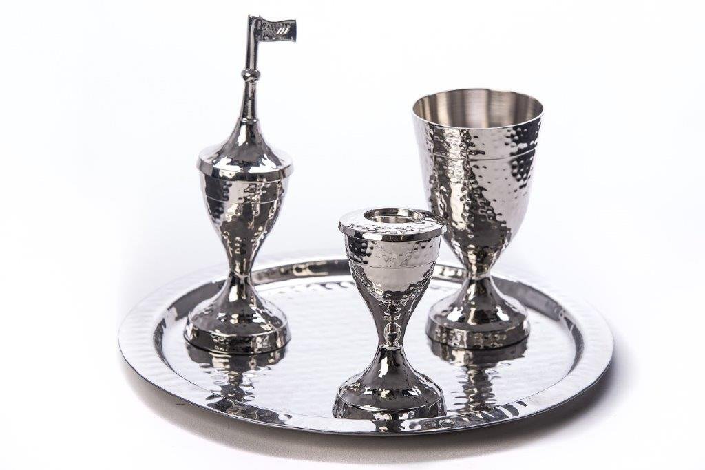 Premium Hammered Stainless Steel Havdalah Set for Jewish Shabbat Ceremony - Elegant & Durable for Home, Synagogue & Holiday Celebrations