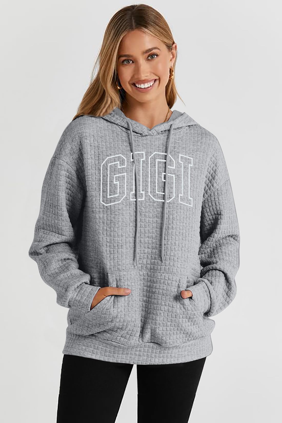UNIQUEONE Women's Grandma Sweatshirt - Cozy Waffle Knit Hooded Pullover with Drawstring & Pocket | Perfect Gift for Nana, Gigi, Mother's Day & Family Gatherings