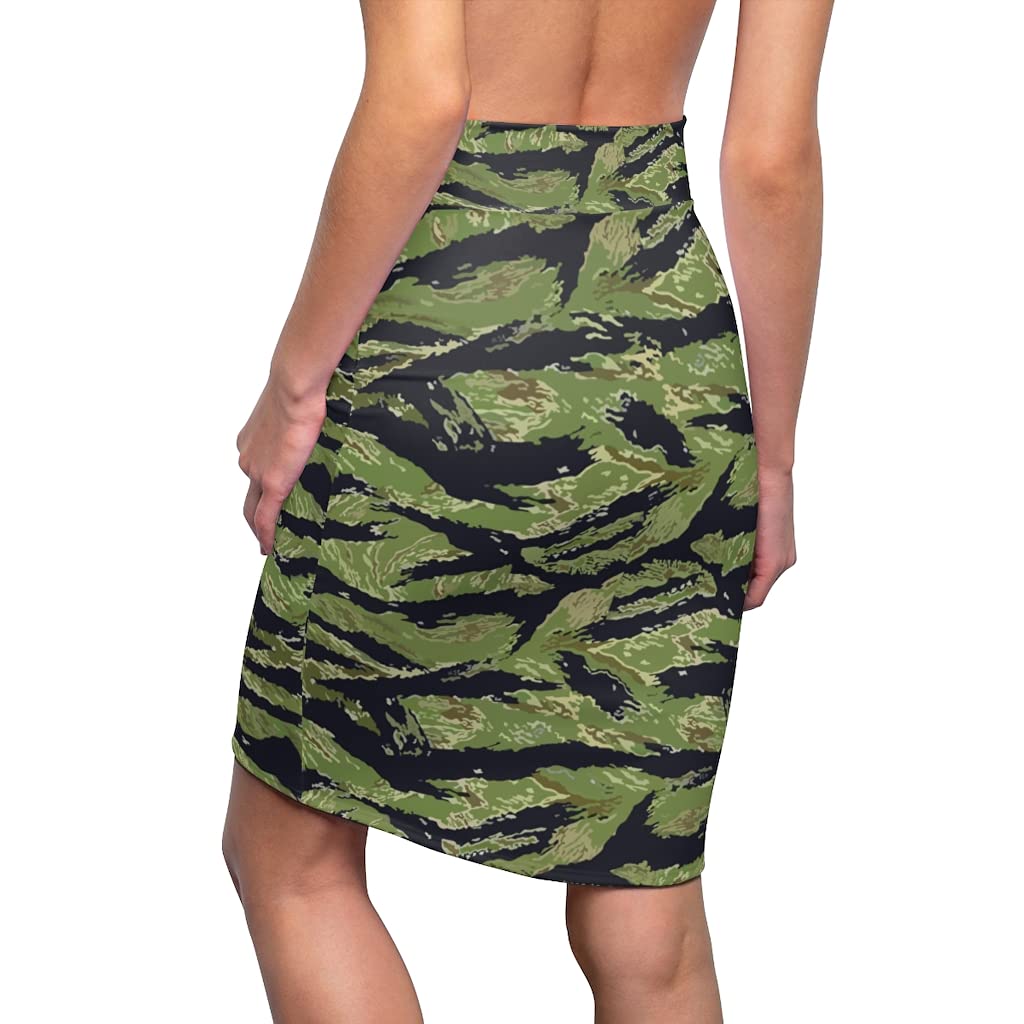 Women's Pencil Skirt - Military Tiger Stripe Jungle Camo | Slim Fit Office & Party Wear | Perfect for Work, Night Out & Special Occasions