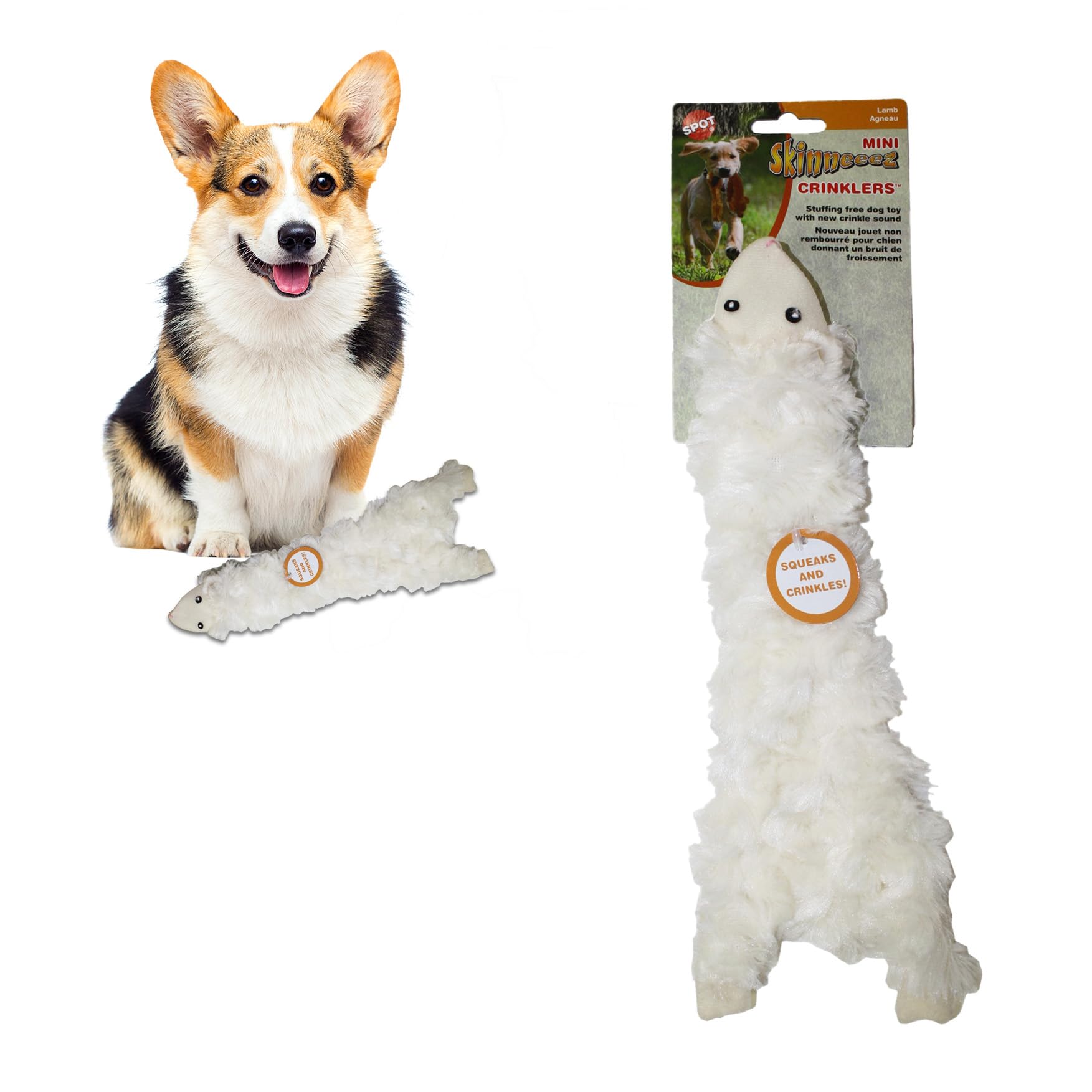 SPOT Skinneeez Crinklers - Stuffless Crinkle Dog Toy with Squeaker for Small & Large Breeds | Interactive Tug-of-War & Chew Toy for Puppies & Adult Dogs | Perfect for Indoor Play, Training & Bonding - Lamb Design (Small Size)