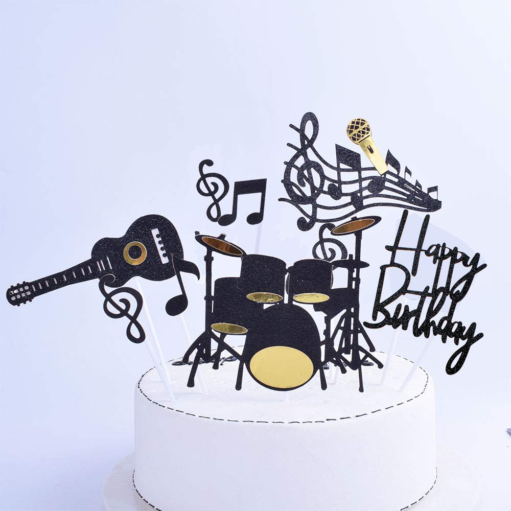 Musical Instruments Cake Topper for Birthday Party Decorations - Happy Father's Day & Man Birthday Supplies (Black) - Perfect for Cupcakes, Cakes, and Special Celebrations