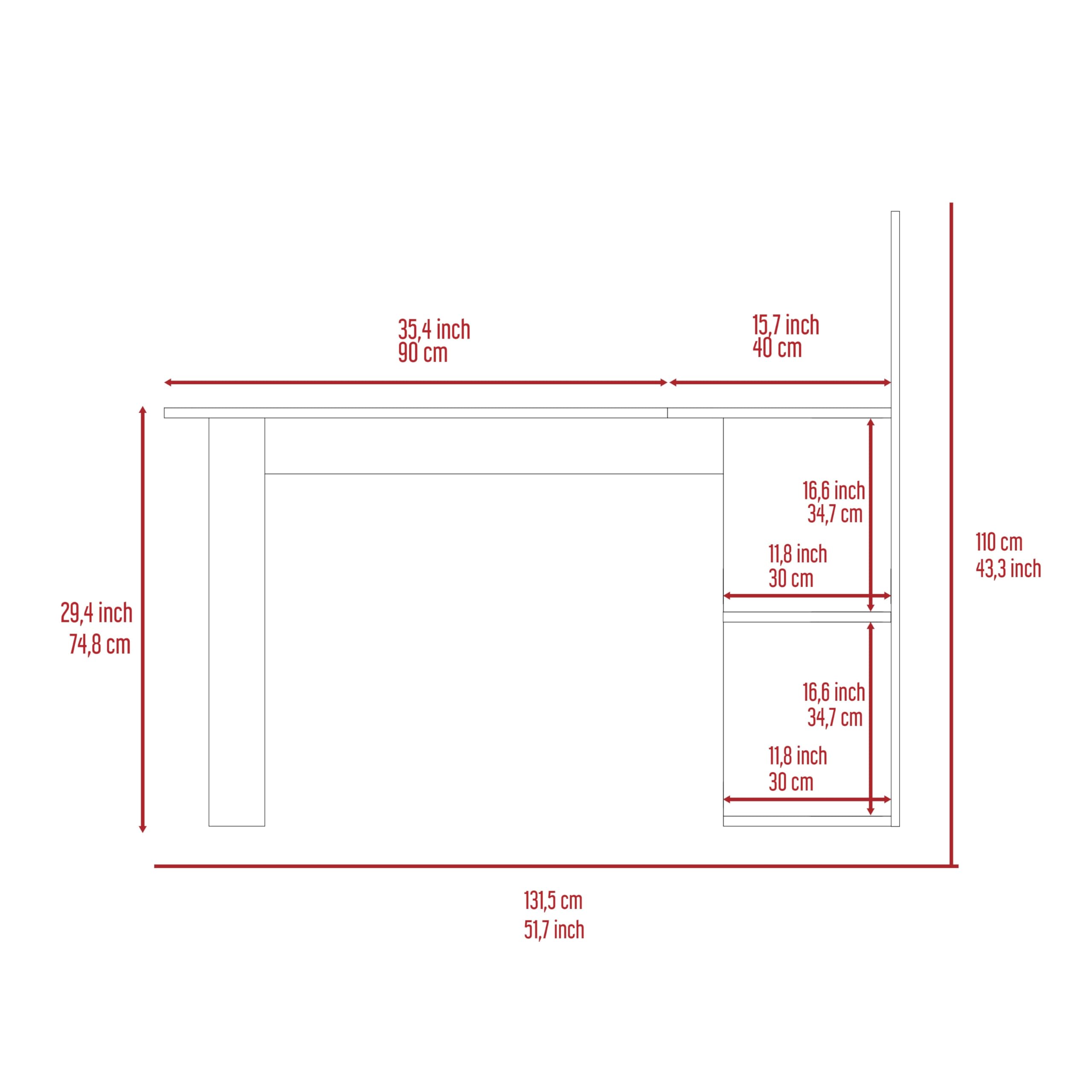 Tuhome Masai Writing Computer Desk with 5 Open Shelves - Light Gray Home Office Desk for Study, Work, and Gaming