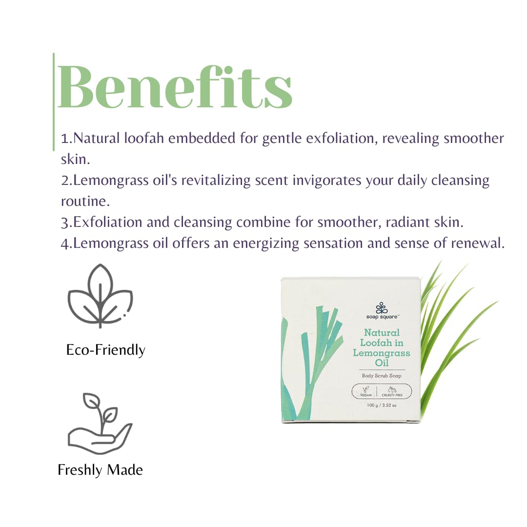 Natural Loofah Soap Bar with Lemongrass Oil - SLS Free, Paraben Free, Vegan & Cruelty-Free - Handmade in India - Perfect for Gifting, Customized Presents & Fresh Skin Care - Ideal for Spa Days, Eco-Friendly Bathing & Luxury Self-Care Routines