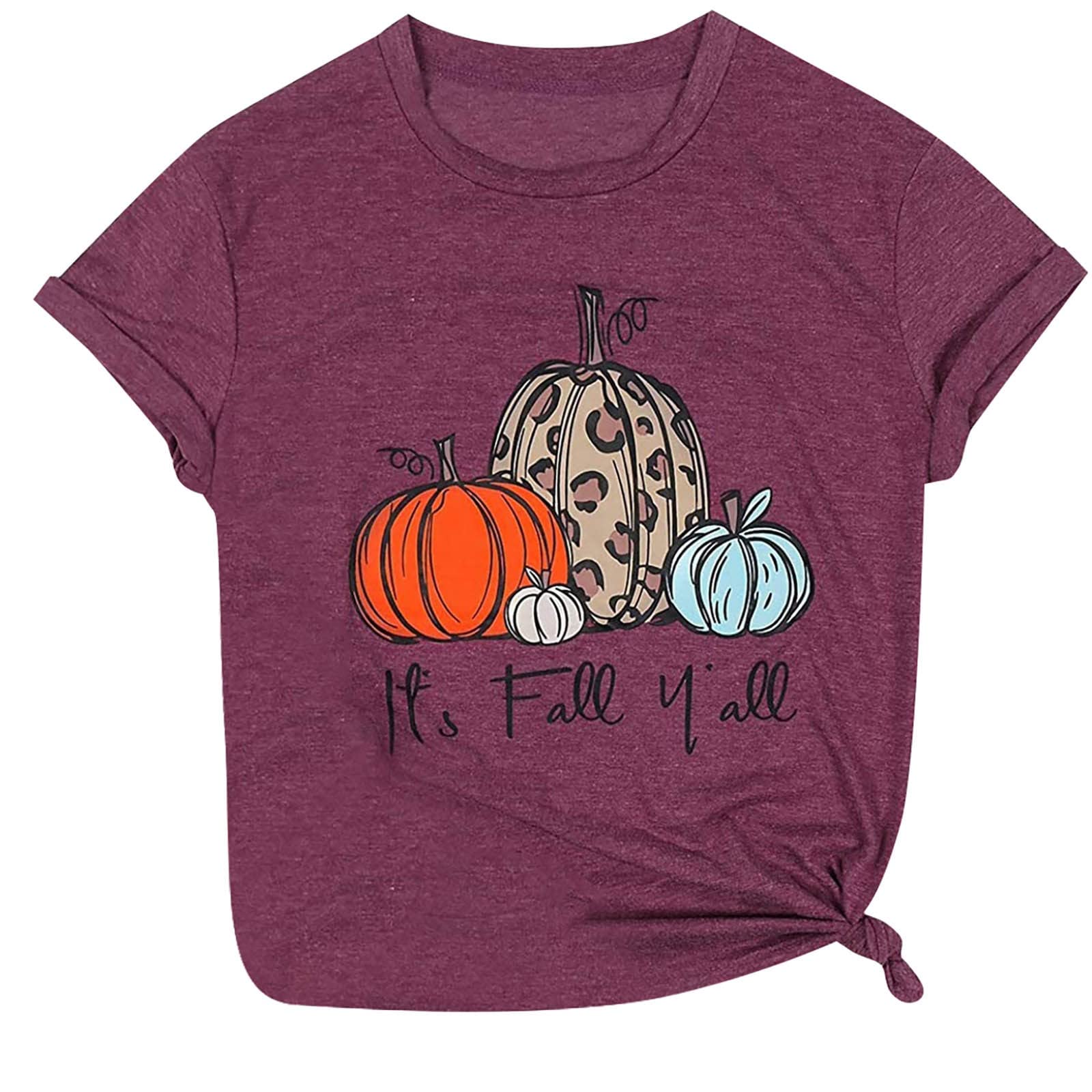 Funny Pumpkin Print Workout Tops for Women - Round Neck Short Sleeve Tunic T-Shirt | Casual Halloween Fitness Shirt for Gym, Running & Fall Activities