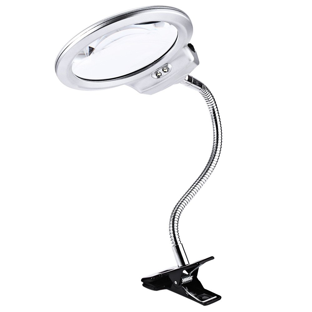 LED Magnifying Desk Lamp with Adjustable Metal Hose Neck & Clamp - Bright Illuminating Glass Lens for Reading, Crafts, Jewelry Making & Repair Work - Perfect for Home Office, Workshop & Hobbyists