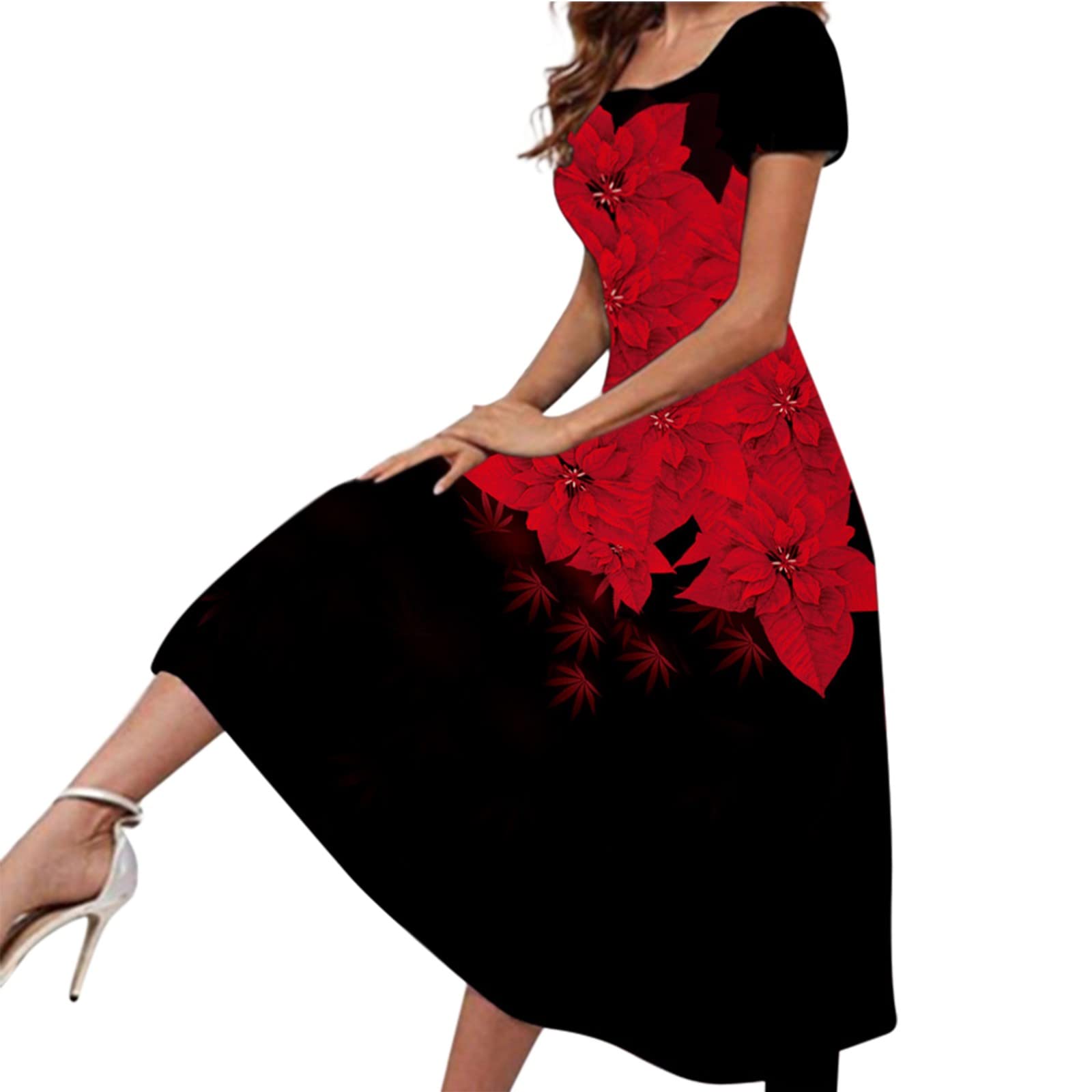 **Plus Size Summer Dresses for Women - Casual Short Sleeve Crewneck Floral Boho Beach Dress - Perfect for Vacations, Pool Parties & Outdoor Adventures**