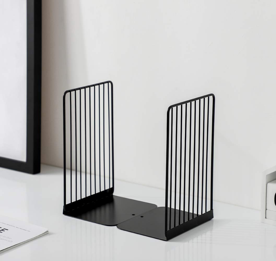 JIARI Book Organizer Bookends - Non-Slip Book Stoppers for Shelves, Office, School & Library - Heavy Duty Book Shelf Holder (1 Pair, Beeline Black) - Perfect for Organizing Books, Documents & Decorative Items