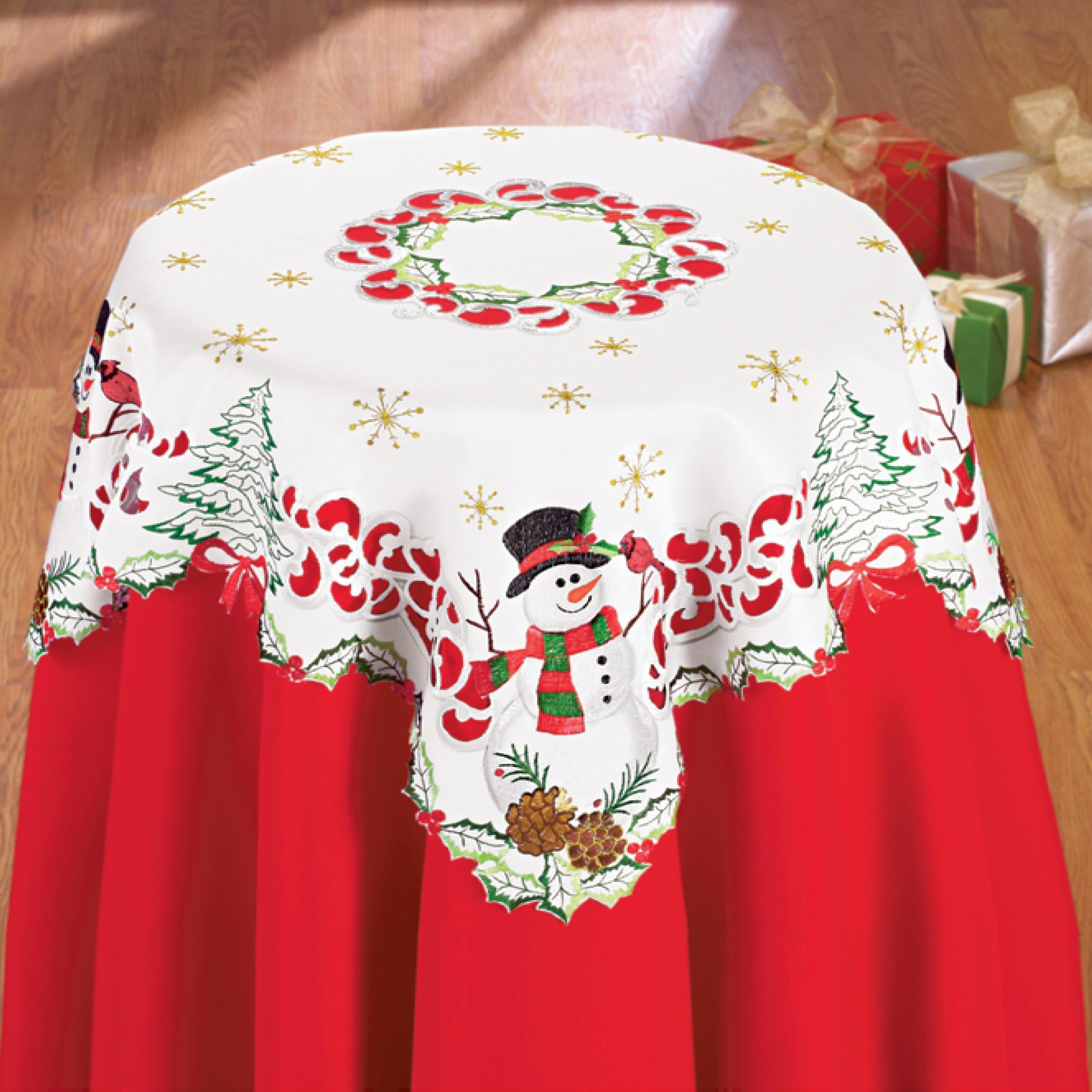 Christmas Snowman & Cardinal Cutout Table Linens Set - Holiday Dining Decor with Pinecones, Trees & Bows - Perfect for Festive Dinner Parties & Seasonal Home Decoration
