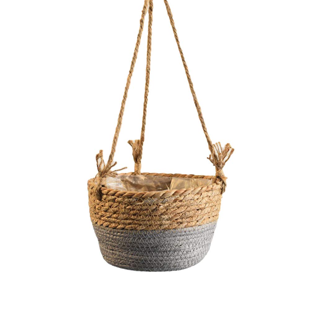 Comanlai Grey Jute Rope Hanging Planter - 4.3 Inch Woven Plant Basket for Indoor Plants | Macrame Plant Hanger with Storage Organizer | Perfect for Boho Home Decor, Living Room, Bedroom & Balcony
