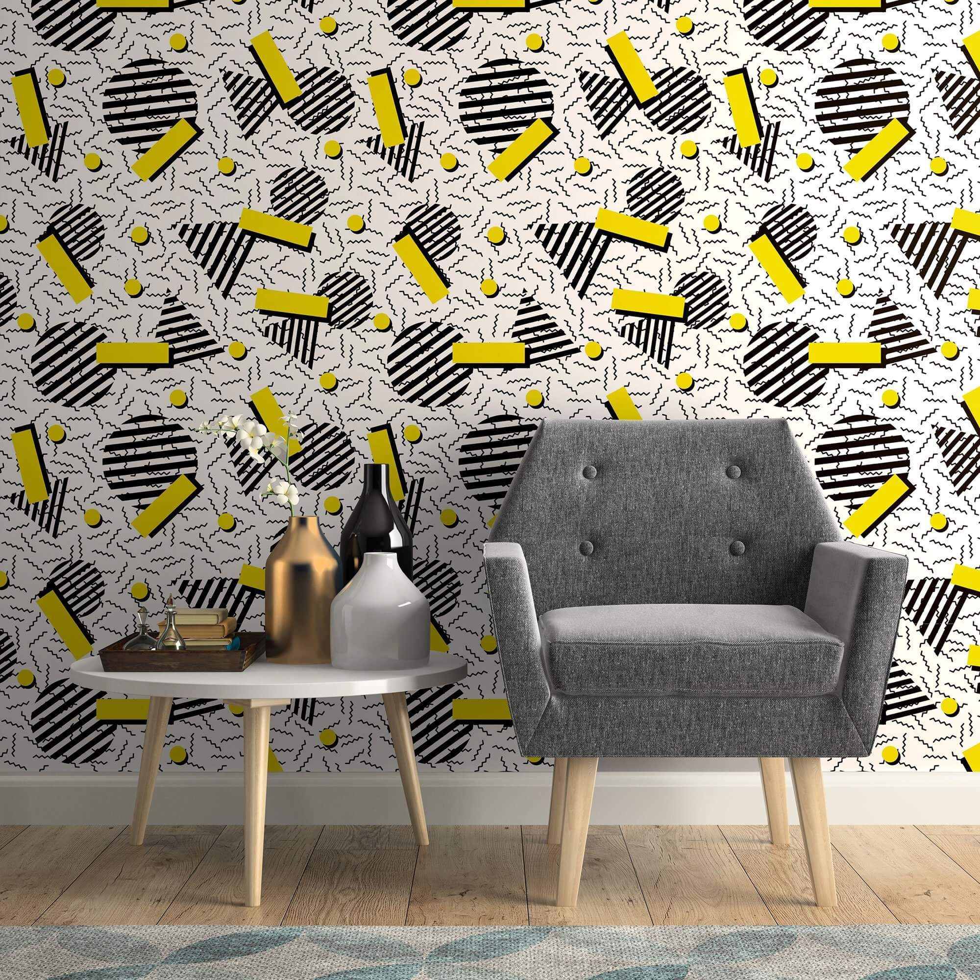 Black and Yellow Geometric Peel and Stick Removable Wallpaper - Self-Adhesive Wall Decor for Bedroom, Living Room, Office - Easy to Apply & Remove - Pattern 4585