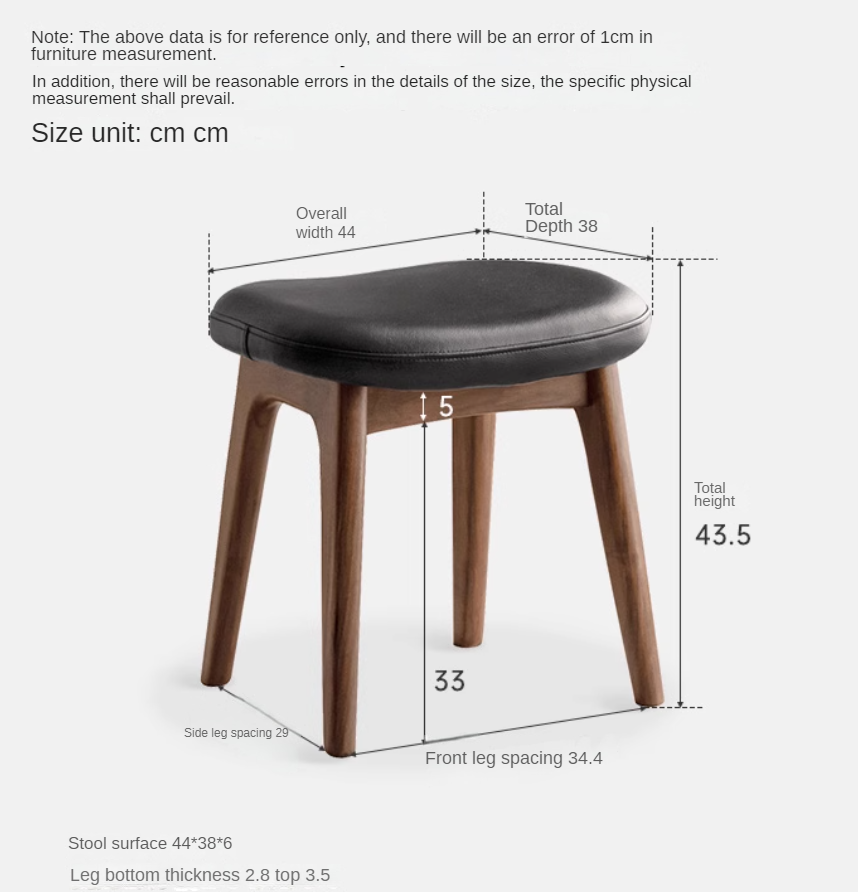 Solid Oak & Black Walnut Wood Makeup Stool - Durable Beauty Vanity Seat with Cushion for Bedroom, Dressing Room & Salon Use