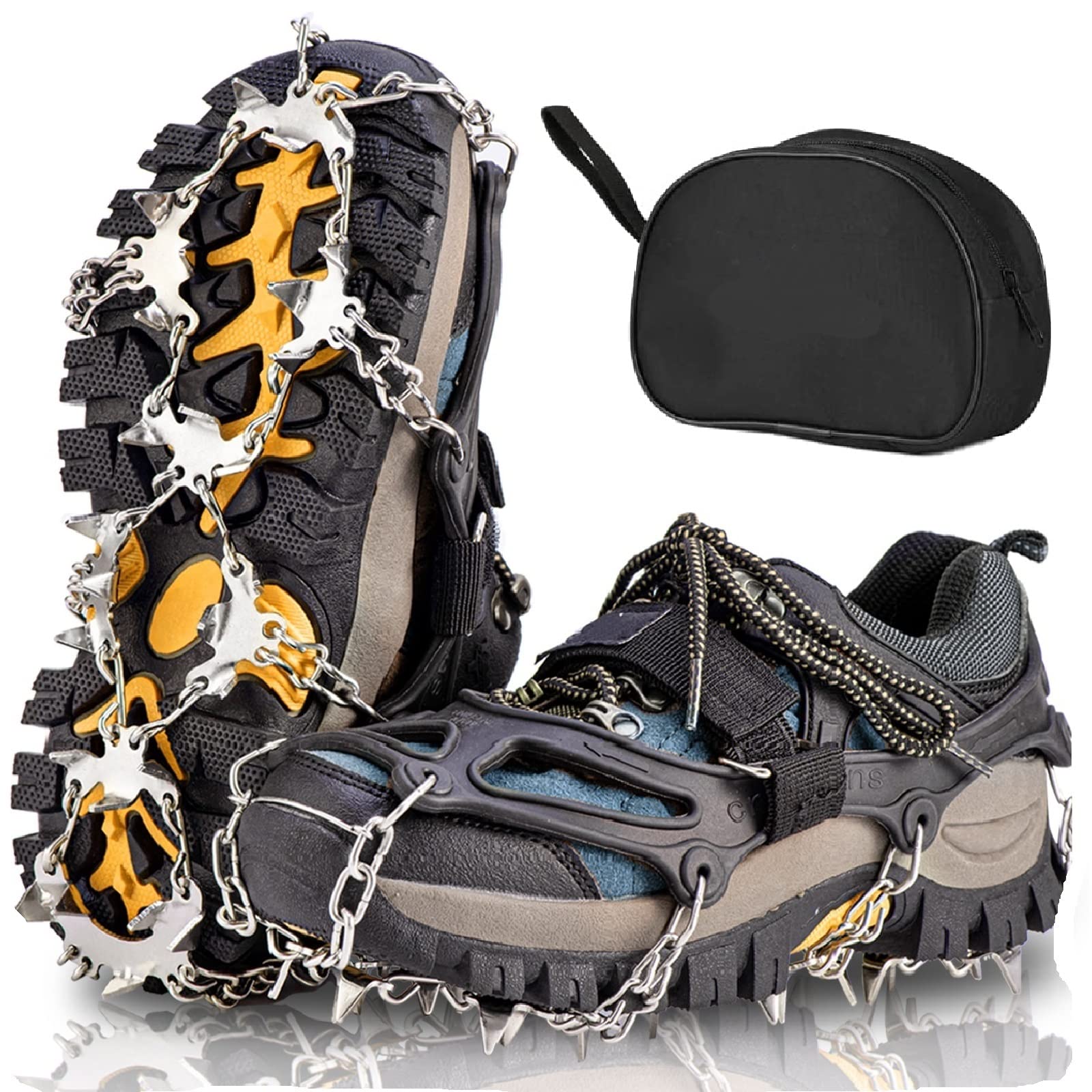 26 Micro Spikes Crampons - TIMINGILA Ice Cleats Traction for Hiking Boots & Shoes (Women, Men, Kids) - Snow Grips for Hiking, Fishing, Walking, Climbing, Mountaineering - Perfect for Winter Trails & Icy Conditions