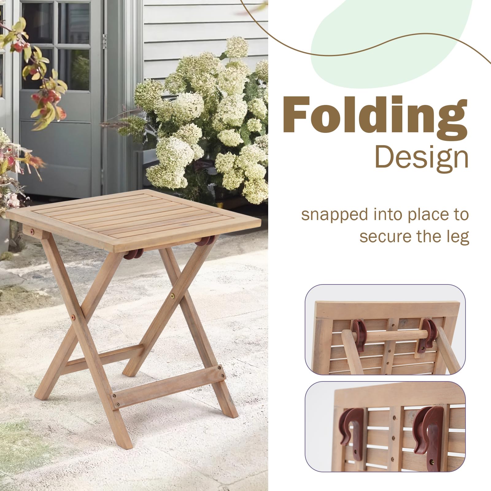 **SUNSITT 3-Piece Acacia Wood Outdoor Bistro Set – Folding Patio Chairs & Square Table for Balcony, Porch, Garden – Perfect for Dining, Relaxing, and Entertaining**