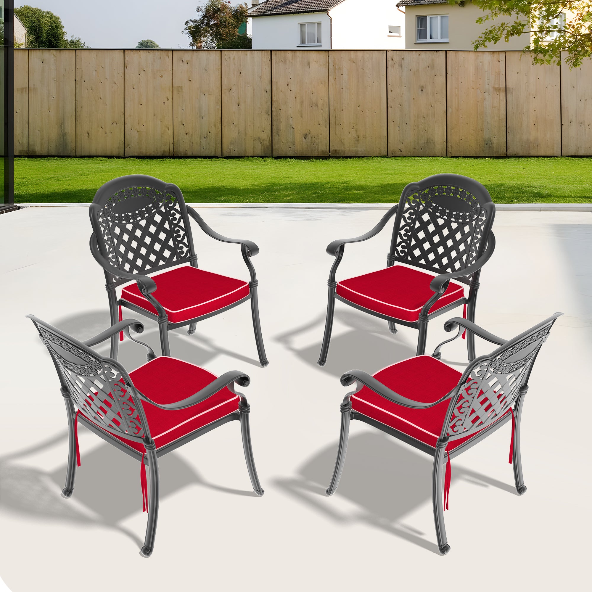 4-Piece Cast Aluminum Patio Dining Set - Black Frame with Colorful Cushions for Outdoor Entertaining & Backyard Relaxation