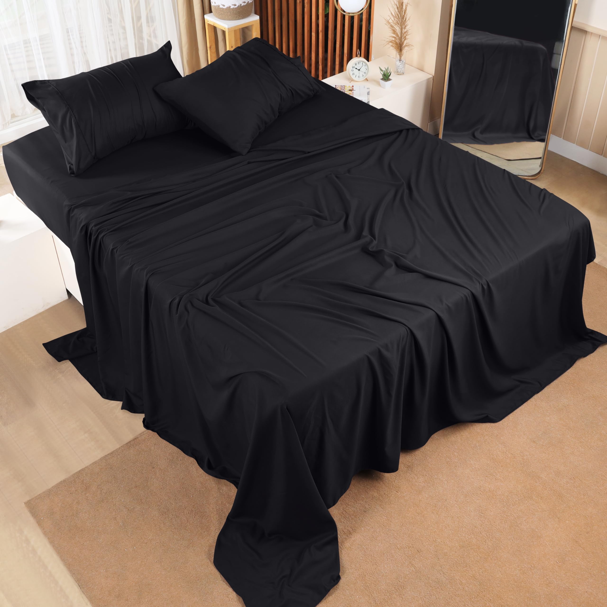 Utopia Bedding Queen Size Bed Sheets Set - 10-Piece Bulk Pack - Soft Brushed Microfiber Sheets - Shrink & Fade Resistant - Easy Care (Black) - Perfect for Spa, Hotel, Guest Room & Home Use