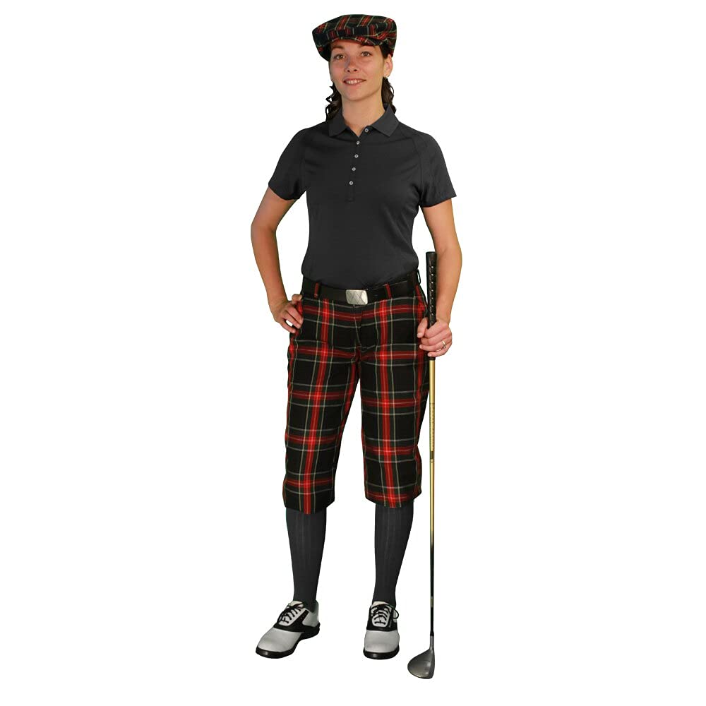 Stewart Collection Ladies Golf Knickers Outfit with Matching Cap & Over-The-Calf Socks - 'Par 5' Black - Perfect for Golf Tournaments & Country Club Events