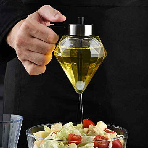 Premium Diamond-Shaped Glass Oil Dispenser with Wooden Stand - Elegant Olive Oil & Vinegar Cruet for Kitchen, Dining Table & Gourmet Cooking