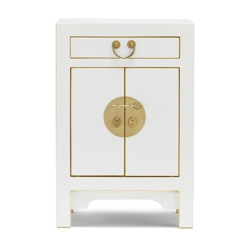 Golden Dragon Oriental Painted Solid Wood White Nightstand - 40x35x60cm Bedside Cabinet - Perfect for Bedroom, Living Room & Office Storage