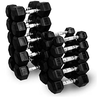 Premium Rubber Hex Dumbbell Set 5-100 lbs with Adjustable Weight Bench & 2 Three-Tier Dumbbell Racks - Home Gym Strength Training Equipment for Full-Body Workouts, CrossFit & Fitness Enthusiasts