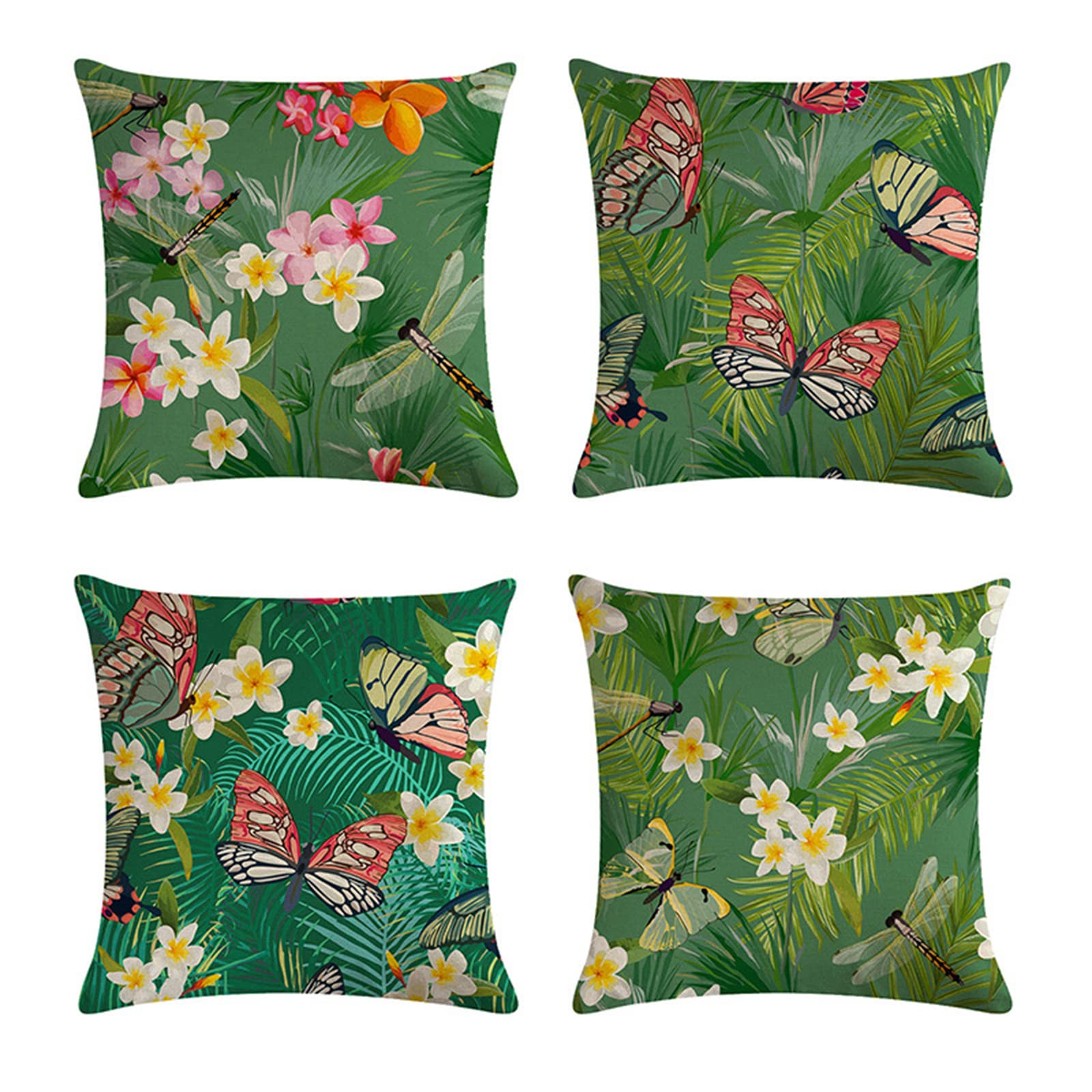 Jpnca 31x31 Inch Velvet Throw Pillow Covers Set of 4 - Soft Decorative Square Cushion Covers in Green & Red Butterfly Design for Sofa, Couch, Bedroom, Car & Home Decor | Perfect for Living Room Accents & Cozy Home Styling
