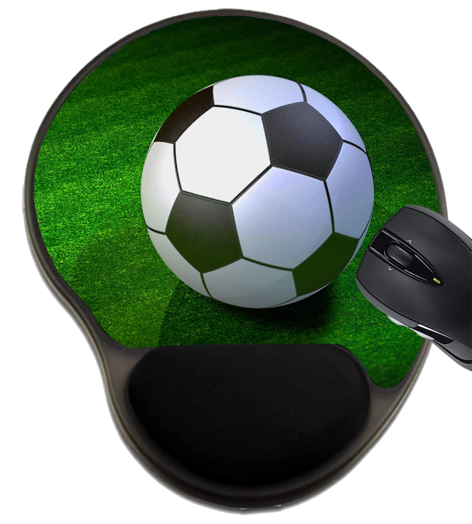 MSD Ergonomic Mouse Pad with Wrist Support - Soccer Ball Design Gaming Mouse Mat for PC, Laptop & Office Use - Perfect for Gamers, Programmers & Office Workers (Green/Black/White)