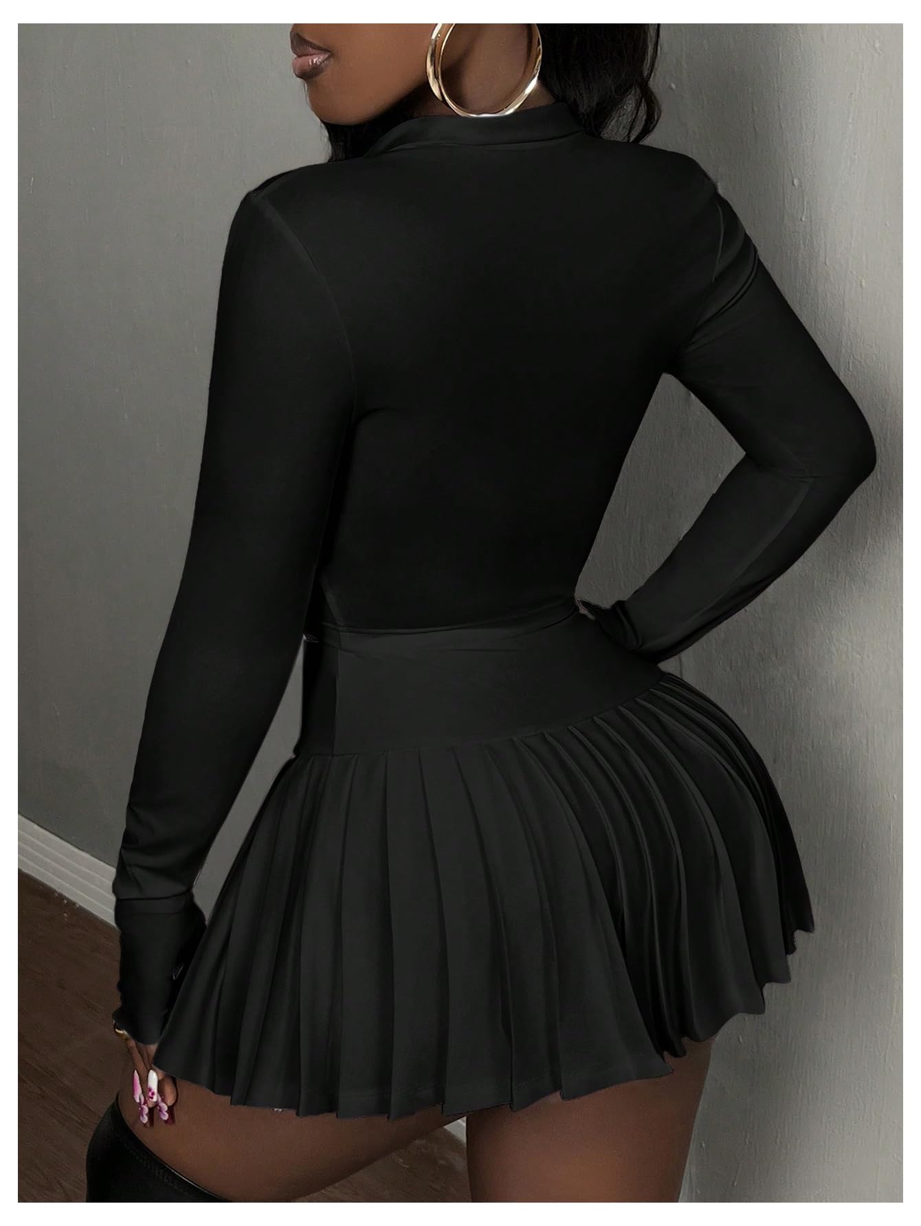SOLY HUX Women's 2 Piece Outfit Set - Long Sleeve Crop Top & Pleated Mini Skirt | Casual & Party Wear | Summer Outfits for Women | Perfect for Date Night, Club, and Office Wear