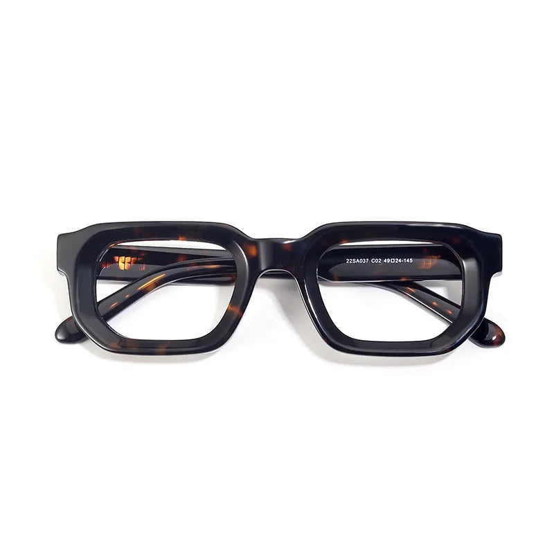 Stylish Black Unisex Acetate Square Eyeglasses with Full Rim Brow Line - Perfect for Work, Reading & Fashion (Model 22037)