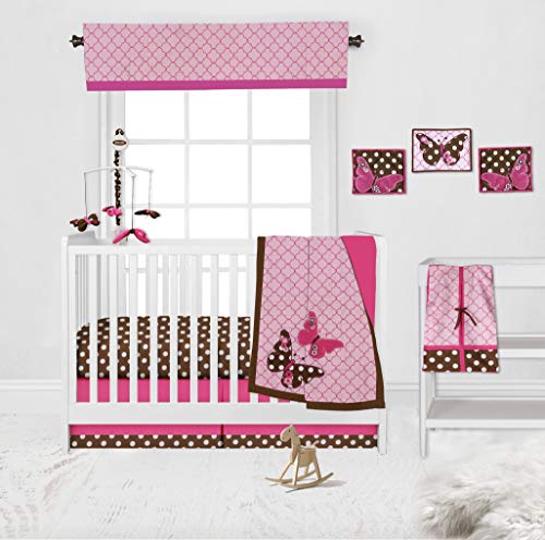 Bacati Butterflies Pink & Chocolate 10-Piece Girls Crib Bedding Set with 2 Crib Sheets (Bumper Pad Not Included) - Soft Nursery Decor for Baby Girls, Perfect for Newborns & Toddlers