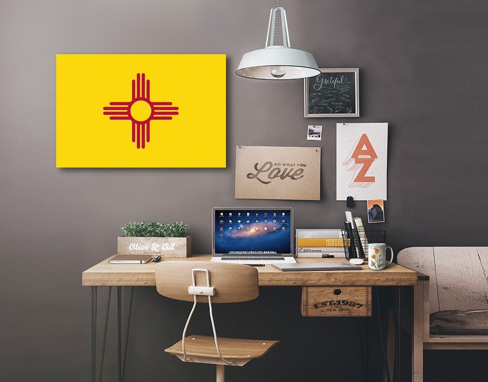 New Mexico State Flag Letterpress Print - 16x24 Wrapped Canvas Wall Art Decor for Home, Office & Classroom - Southwestern US Inspired Artwork for Patriotic Display & Western Decor
