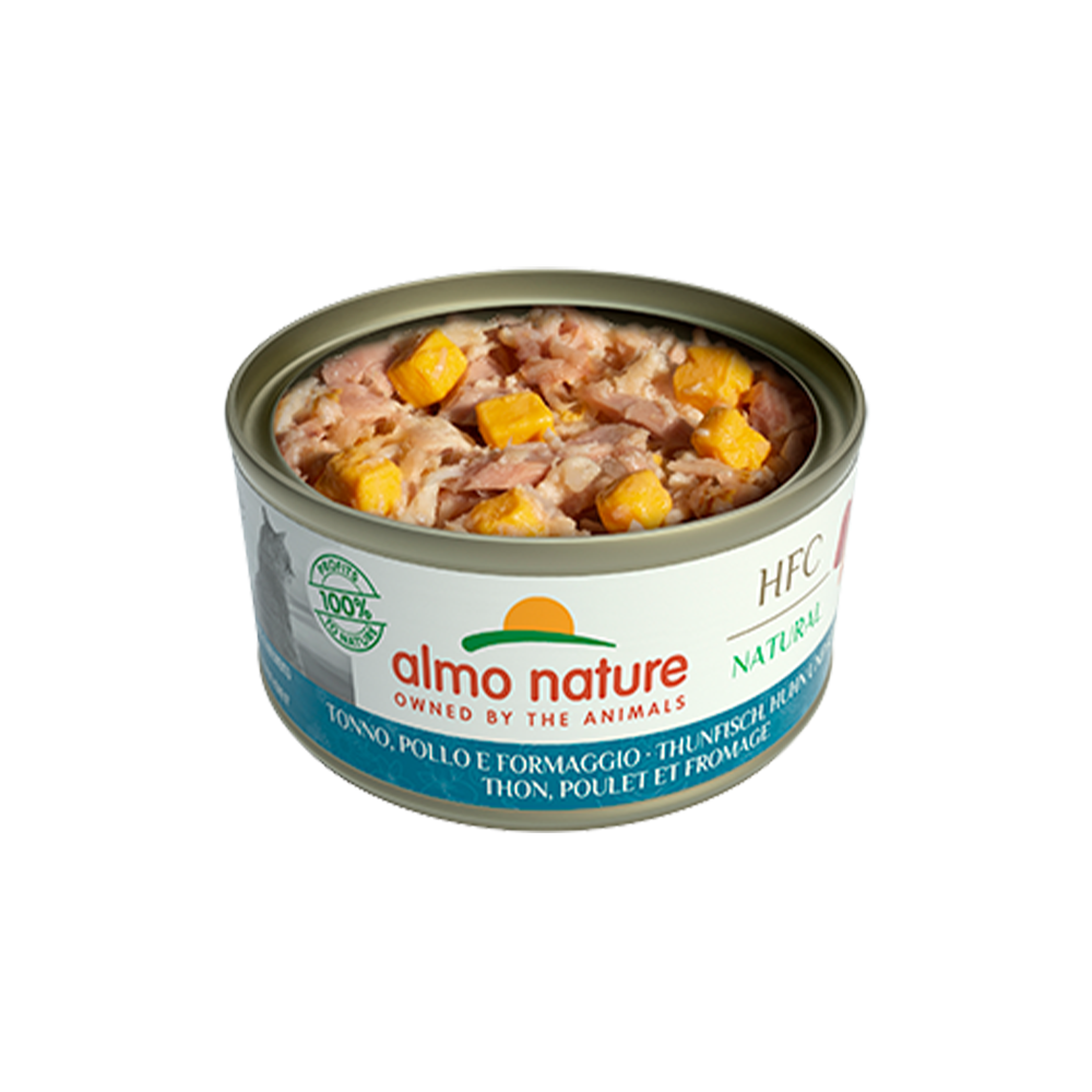 Premium HFC Natural Tuna, Chicken & Cheese Wet Cat Food - Grain-Free, High Protein Canned Cat Food for Adult & Senior Cats - Perfect for Mealtime, Travel & Picky Eaters