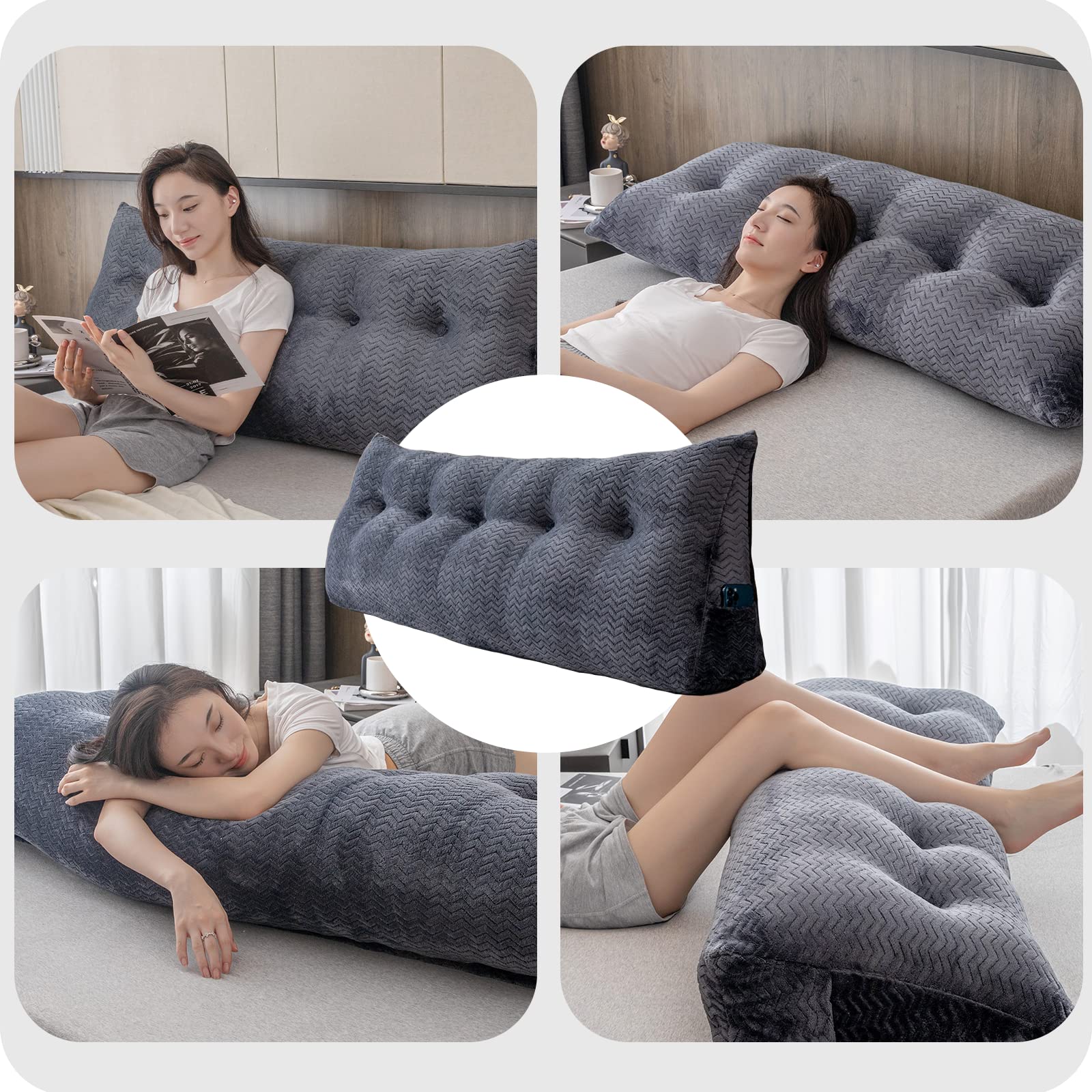 Large Triangular Headboard Wedge Pillow with Removable Cover - Backrest Support for Reading, Watching TV & Relaxing in Bed - Perfect for Daybeds, Sofas and Home Comfort